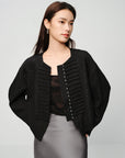 EP YAYING Blue Label Mulberry Silk Wool Jacquard Frog Button Jacket