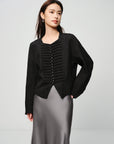 EP YAYING Blue Label Mulberry Silk Wool Jacquard Frog Button Jacket