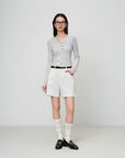 EP YAYING Slim round neck knit base sweater- Gray