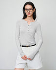 EP YAYING Slim round neck knit base sweater- Gray