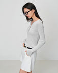 EP YAYING Slim round neck knit base sweater- Gray