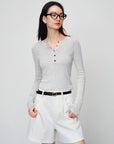EP YAYING Slim round neck knit base sweater- Gray