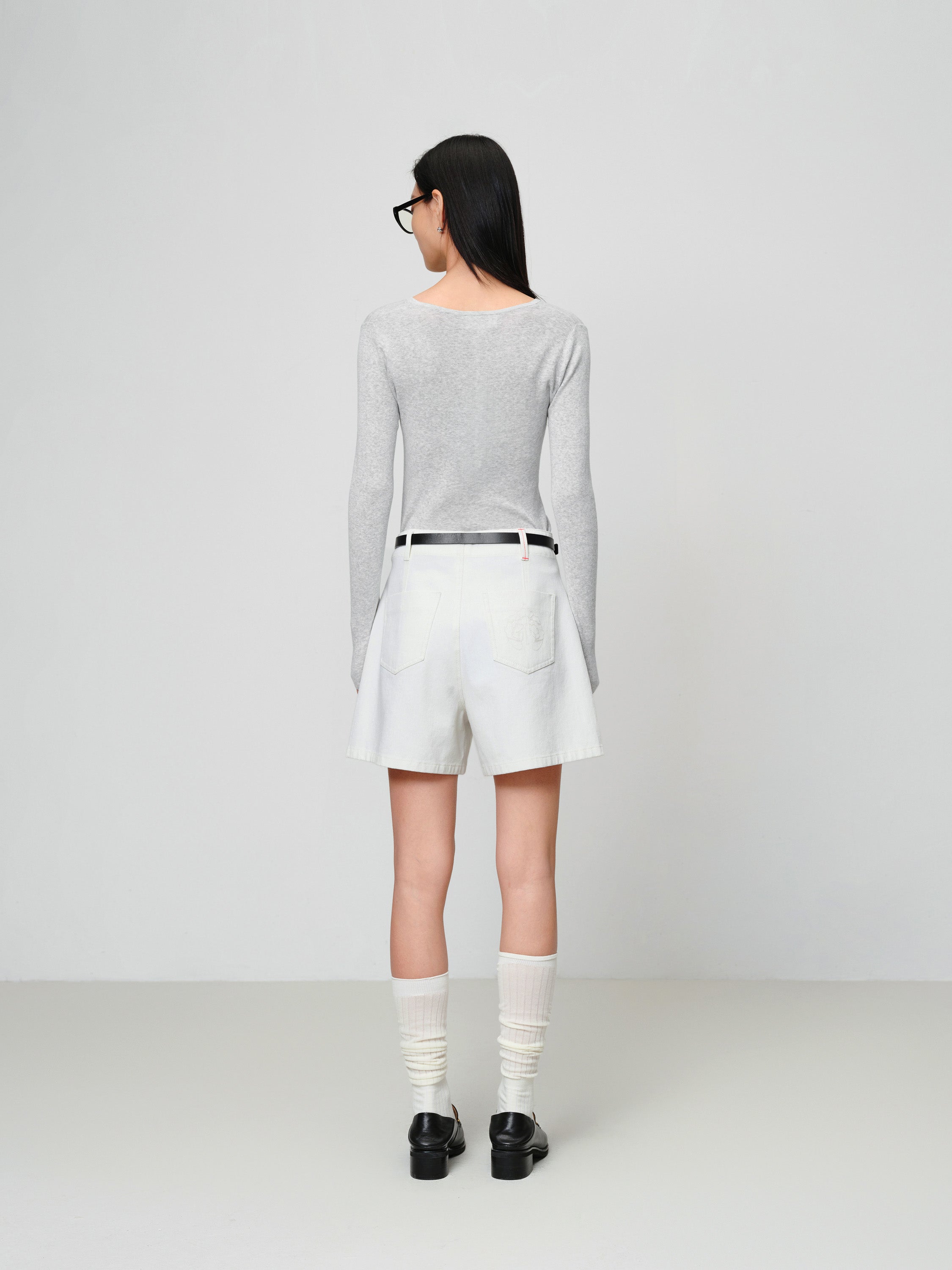 EP YAYING Slim round neck knit base sweater- Gray