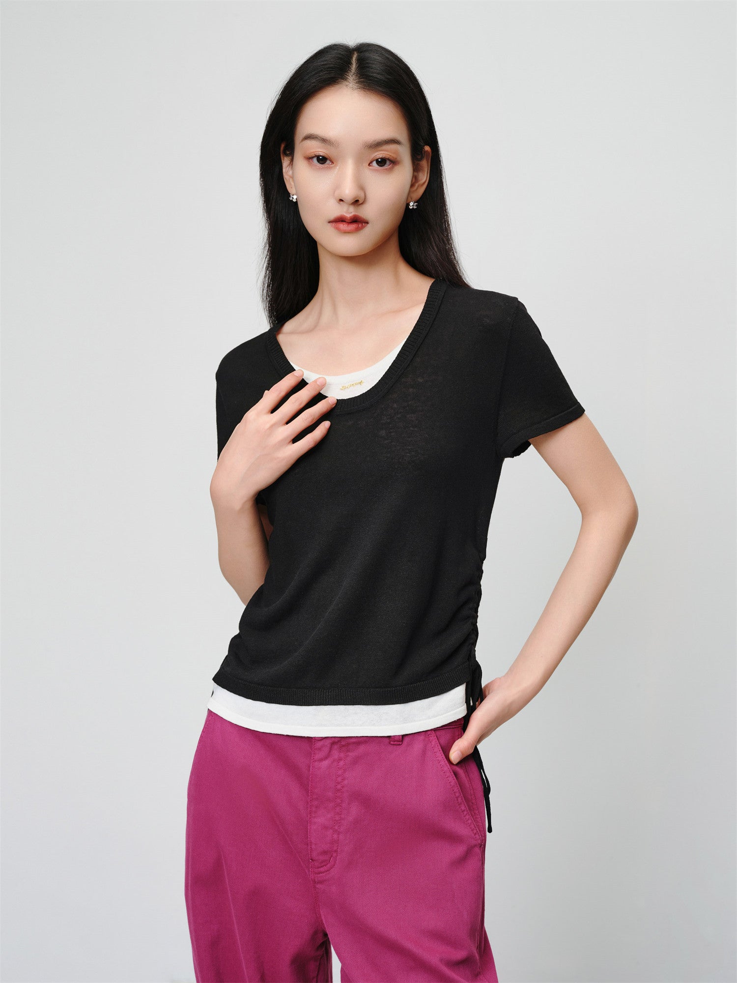 EP YAYING Linen Blend Crew Neck T-Shirt EGKEH9556AH