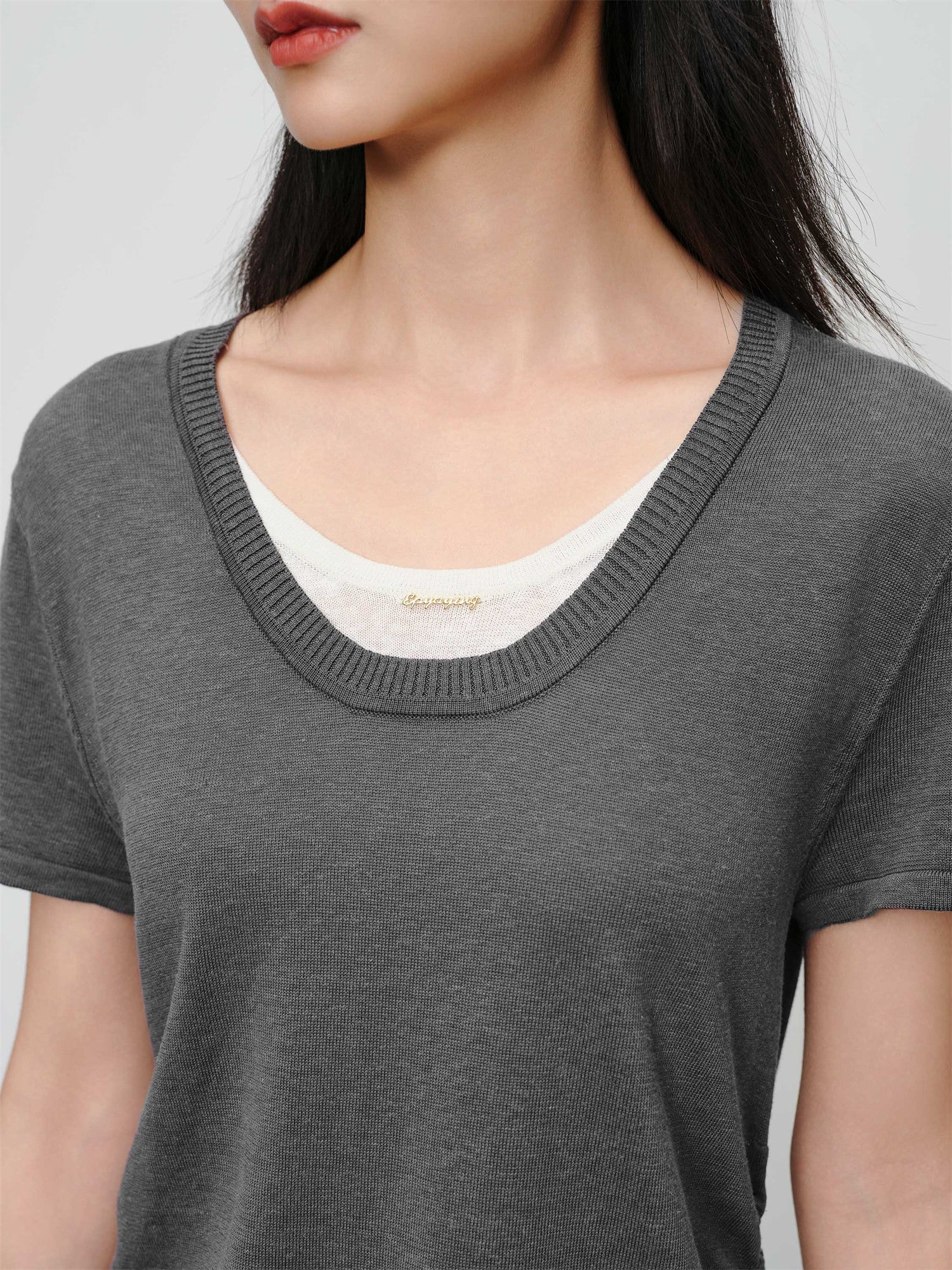 EP YAYING Linen Blend Crew Neck T-Shirt EGKEH9556AC
