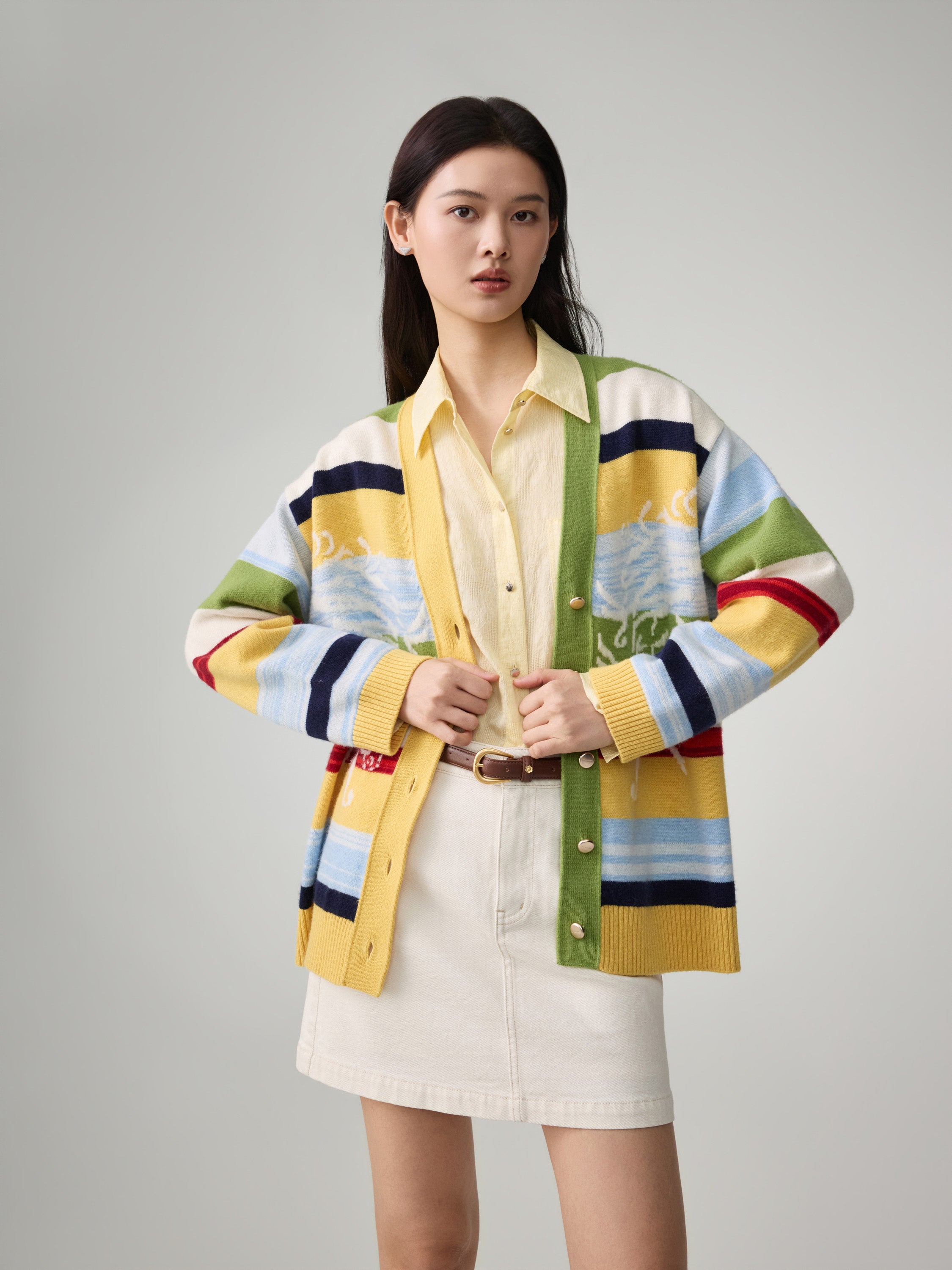 EP YAYING Cashmere blend V-neck long Cardigan Sweater