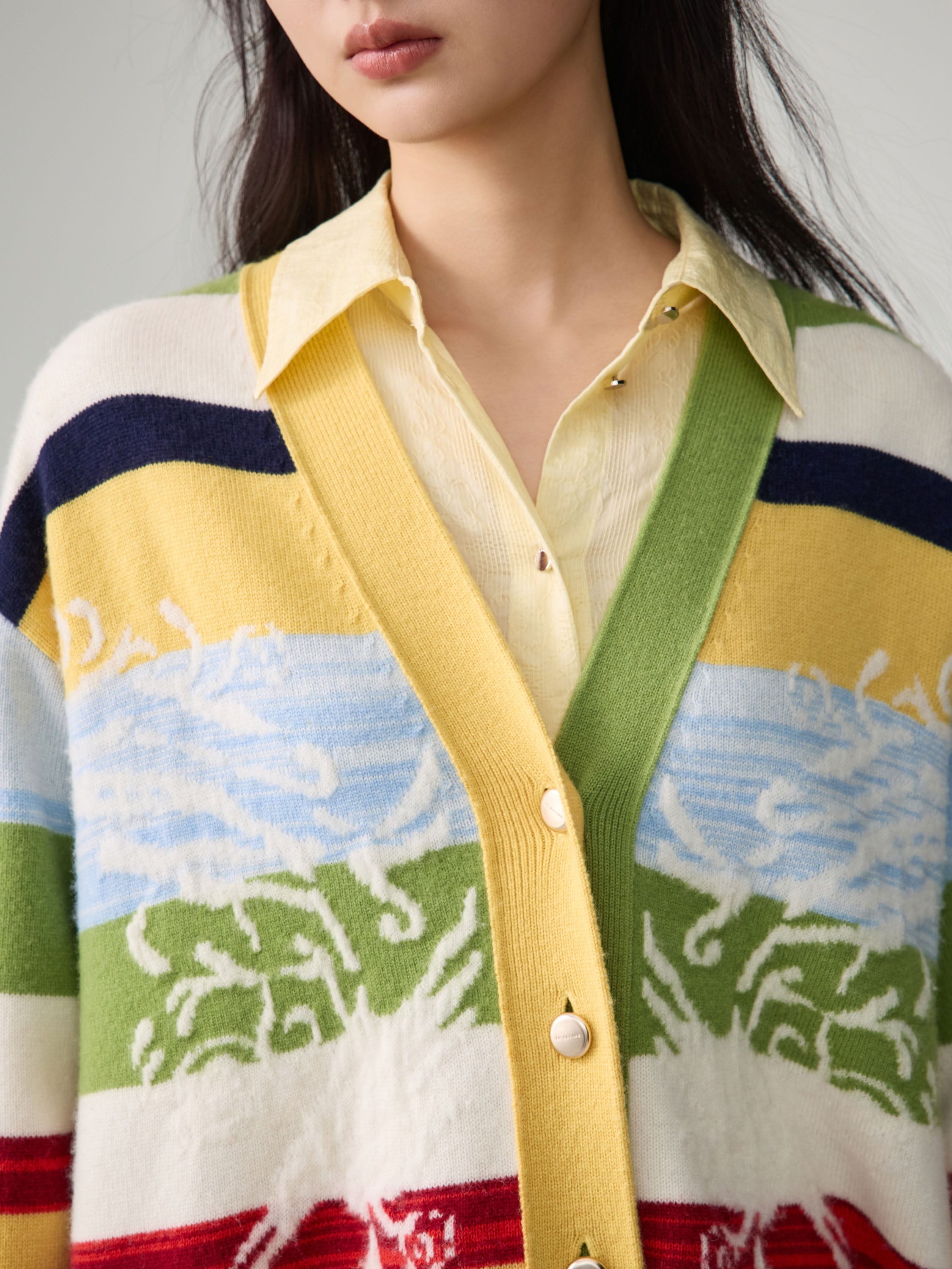 EP YAYING Cashmere blend V-neck long Cardigan Sweater