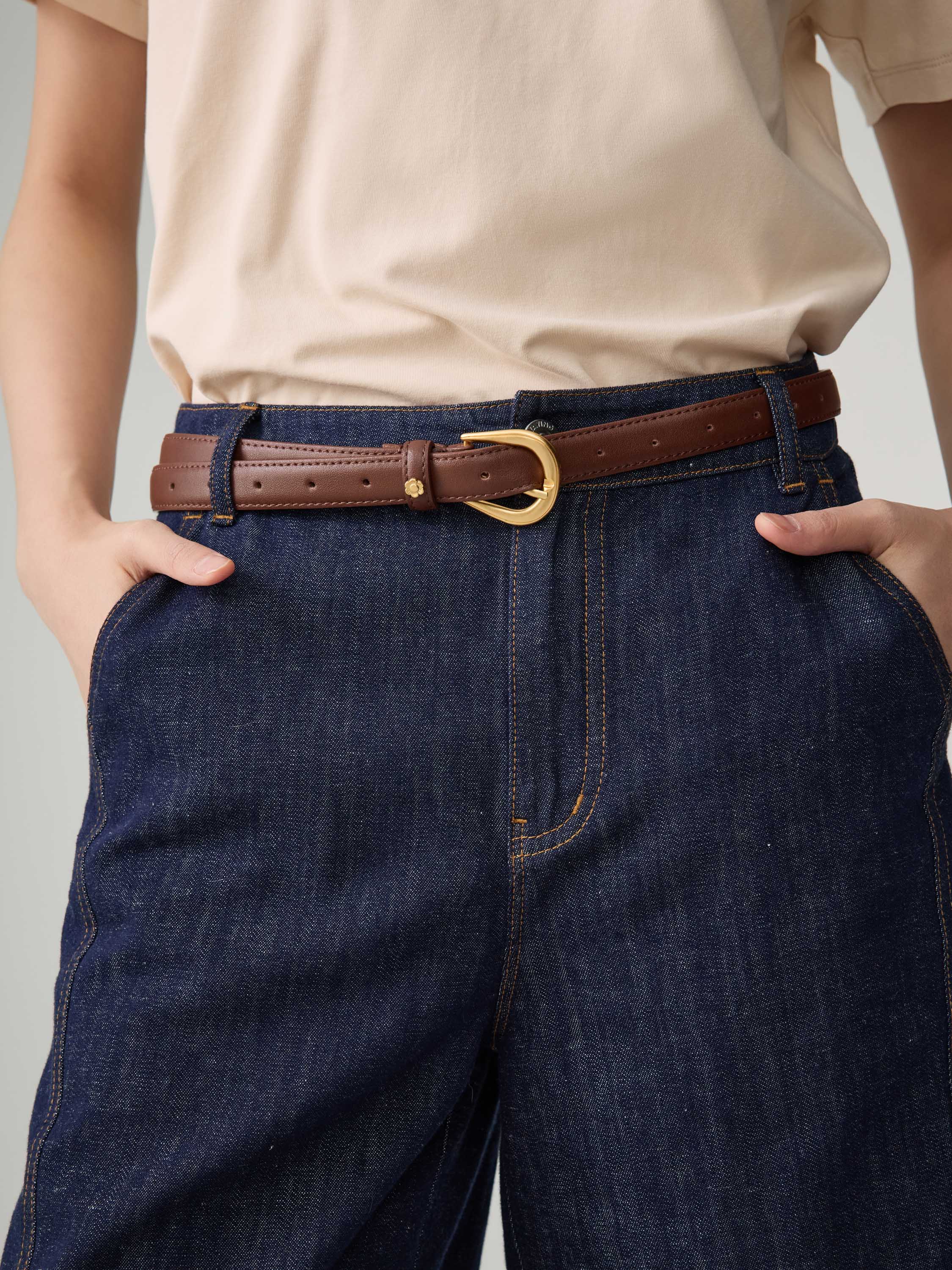 EP YAYING Linen-Lyocell High-Waist Wide-Leg Cropped Denim Pant