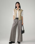 EP YAYING Plaid Trim Polo Collar Cropped Vest