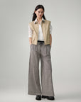 EP YAYING Plaid Trim Polo Collar Cropped Vest
