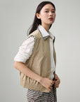 EP YAYING Plaid Trim Polo Collar Cropped Vest