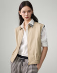 EP YAYING Plaid Trim Polo Collar Cropped Vest