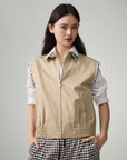EP YAYING Plaid Trim Polo Collar Cropped Vest
