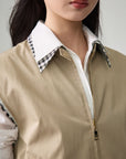 EP YAYING Plaid Trim Polo Collar Cropped Vest