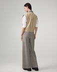 EP YAYING Plaid Trim Polo Collar Cropped Vest