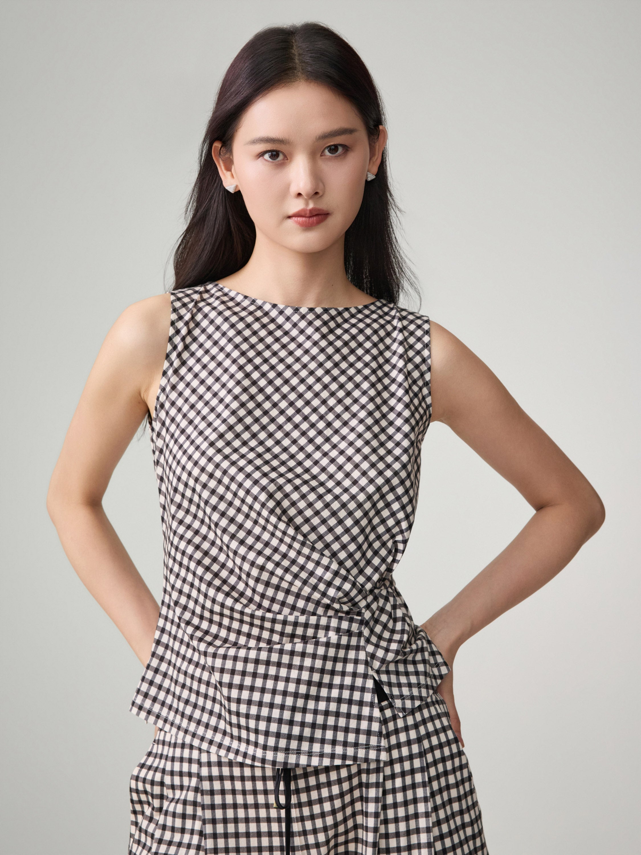 EP YAYING Cotton Plaid Top