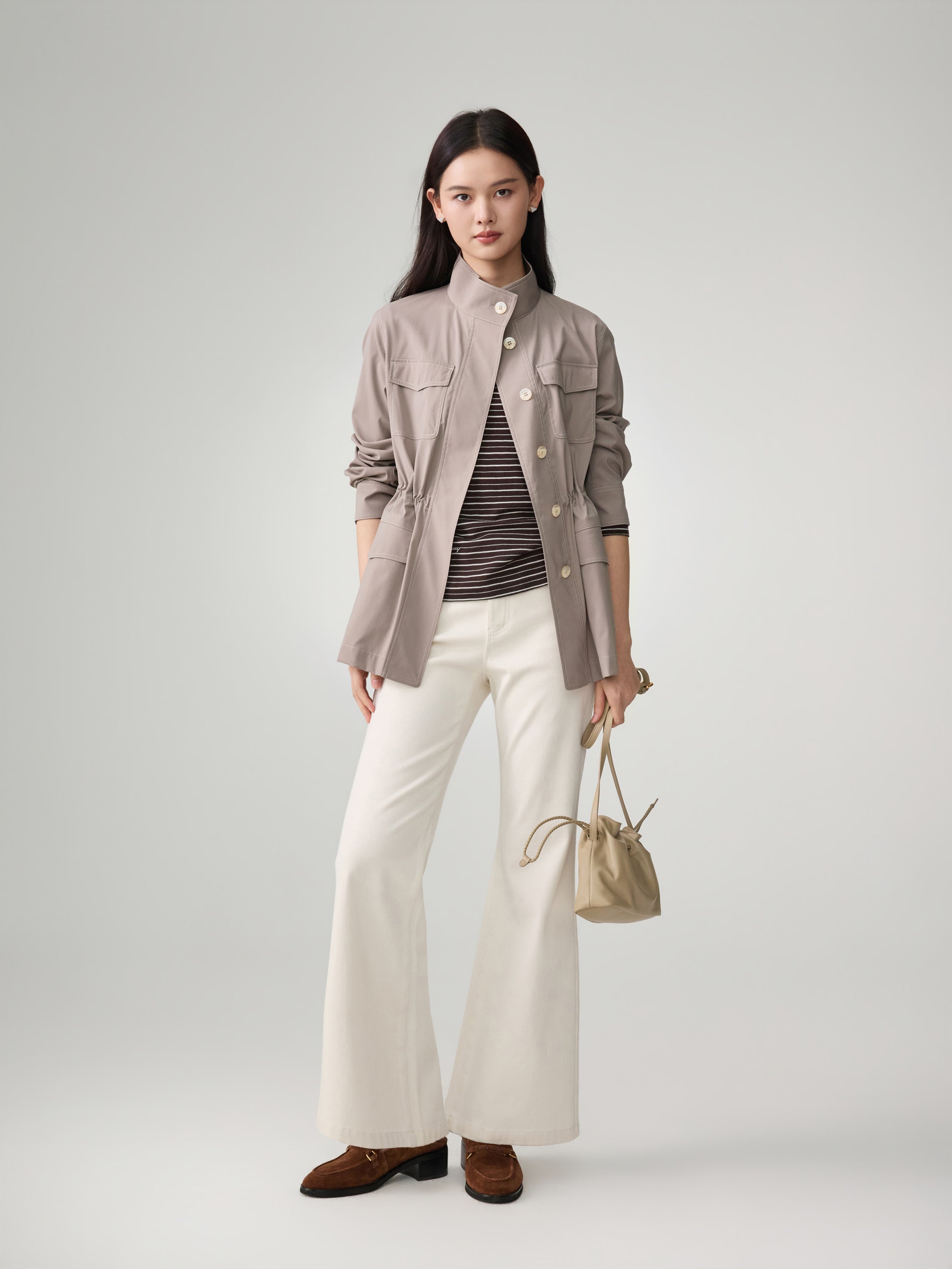 EP YAYING Wool Blend Stand Collar Jacket