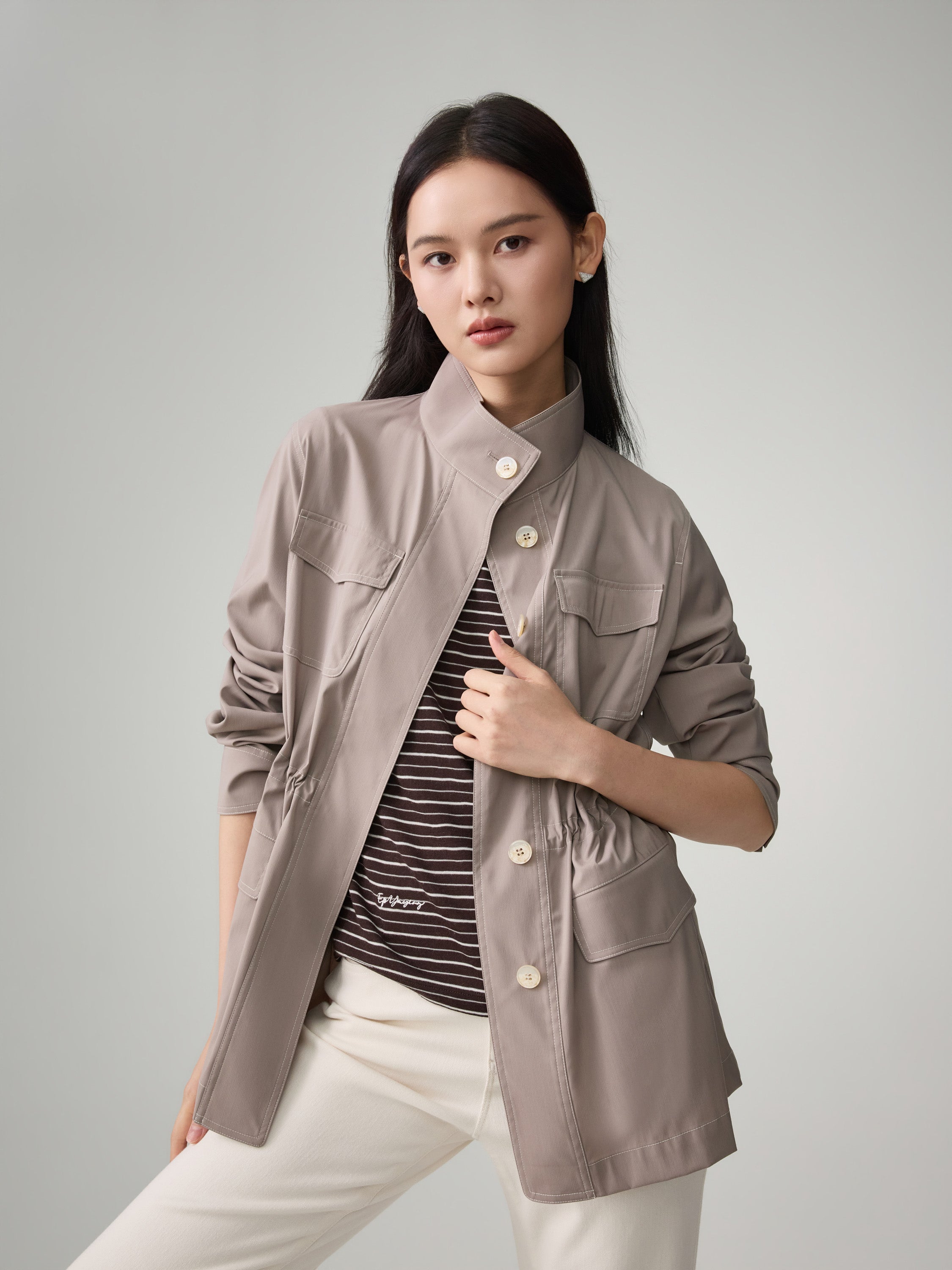 EP YAYING Wool Blend Stand Collar Jacket