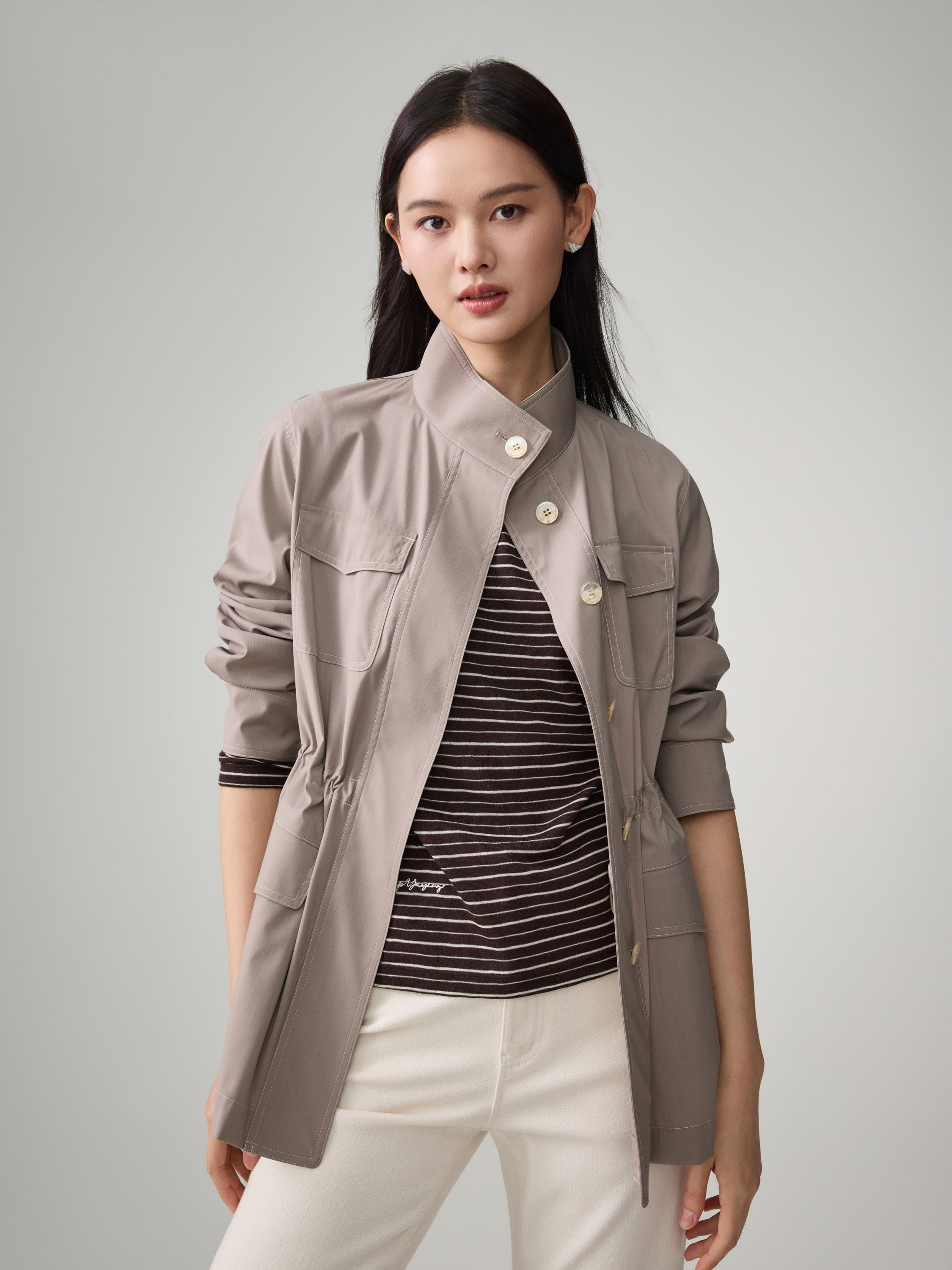 EP YAYING Wool Blend Stand Collar Jacket