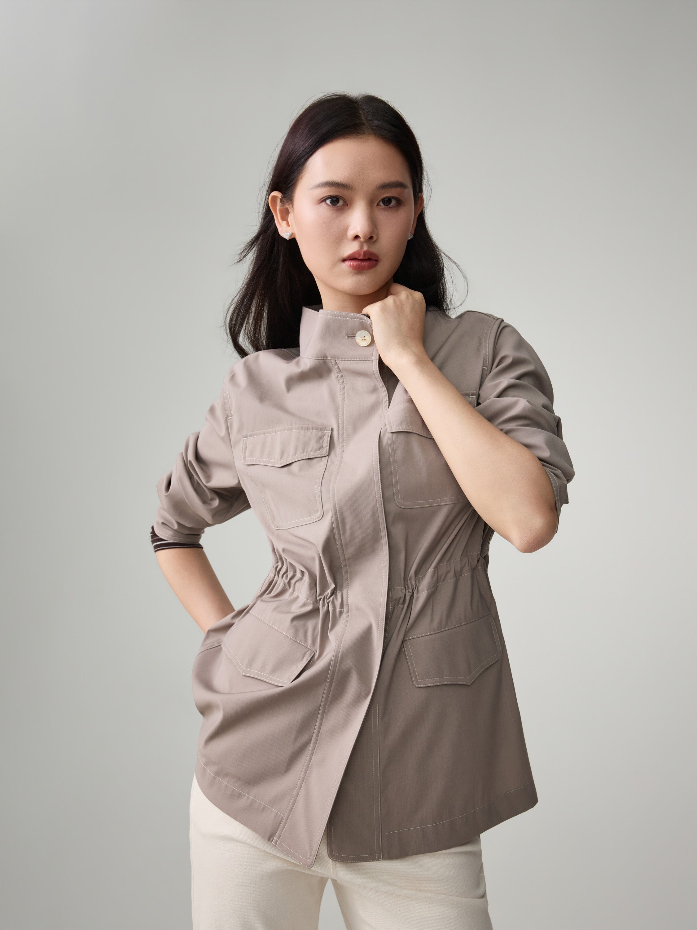 EP YAYING Wool Blend Stand Collar Jacket