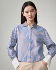 EP YAYING Cotton Blue-and-White Striped Shirt