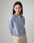 EP YAYING Cotton Blue-and-White Striped Shirt