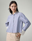 EP YAYING Cotton Blue-and-White Striped Shirt