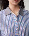 EP YAYING Cotton Blue-and-White Striped Shirt