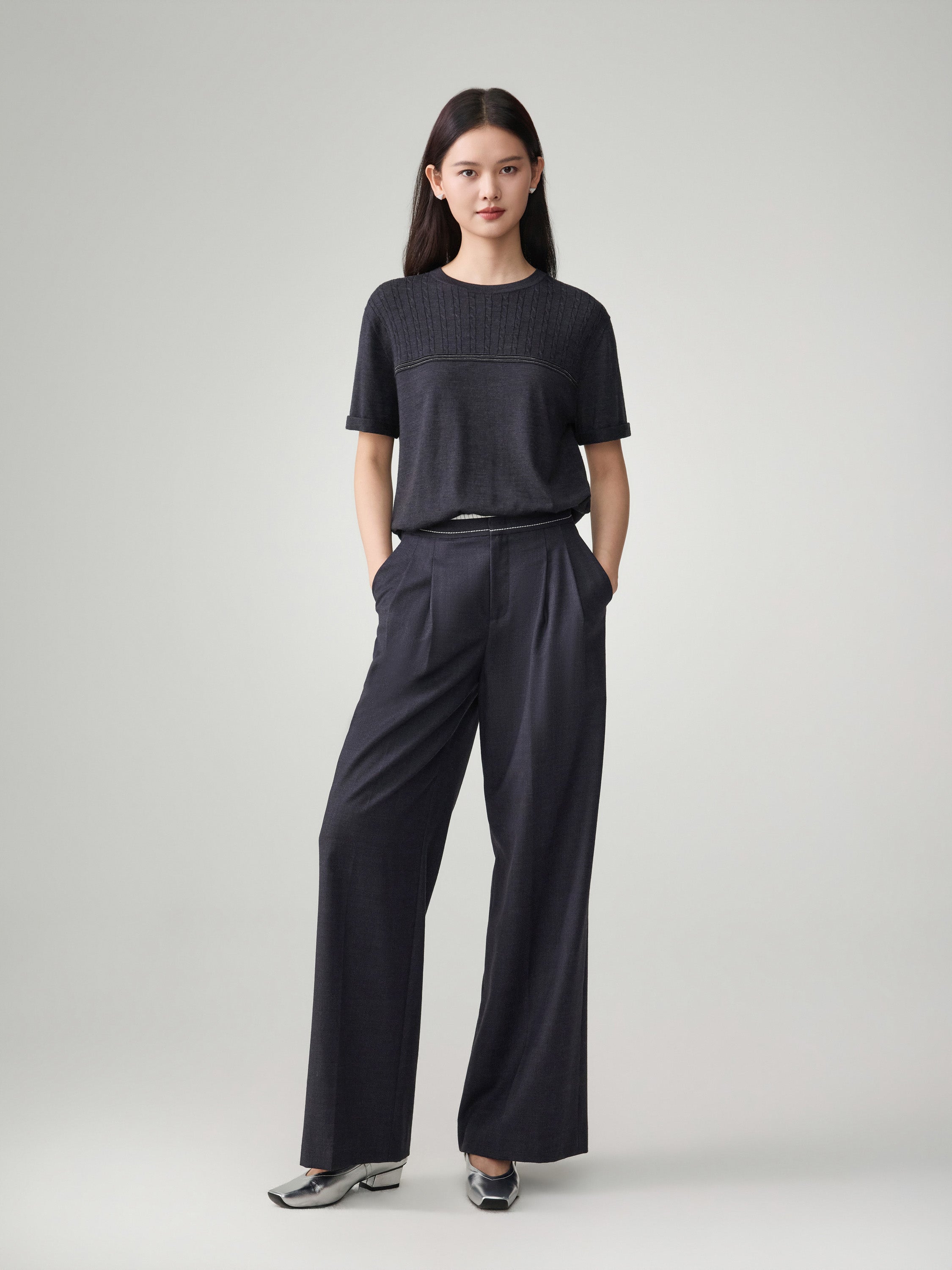 EP YAYING Soft Warm Pure Wool Floral Knitted Top