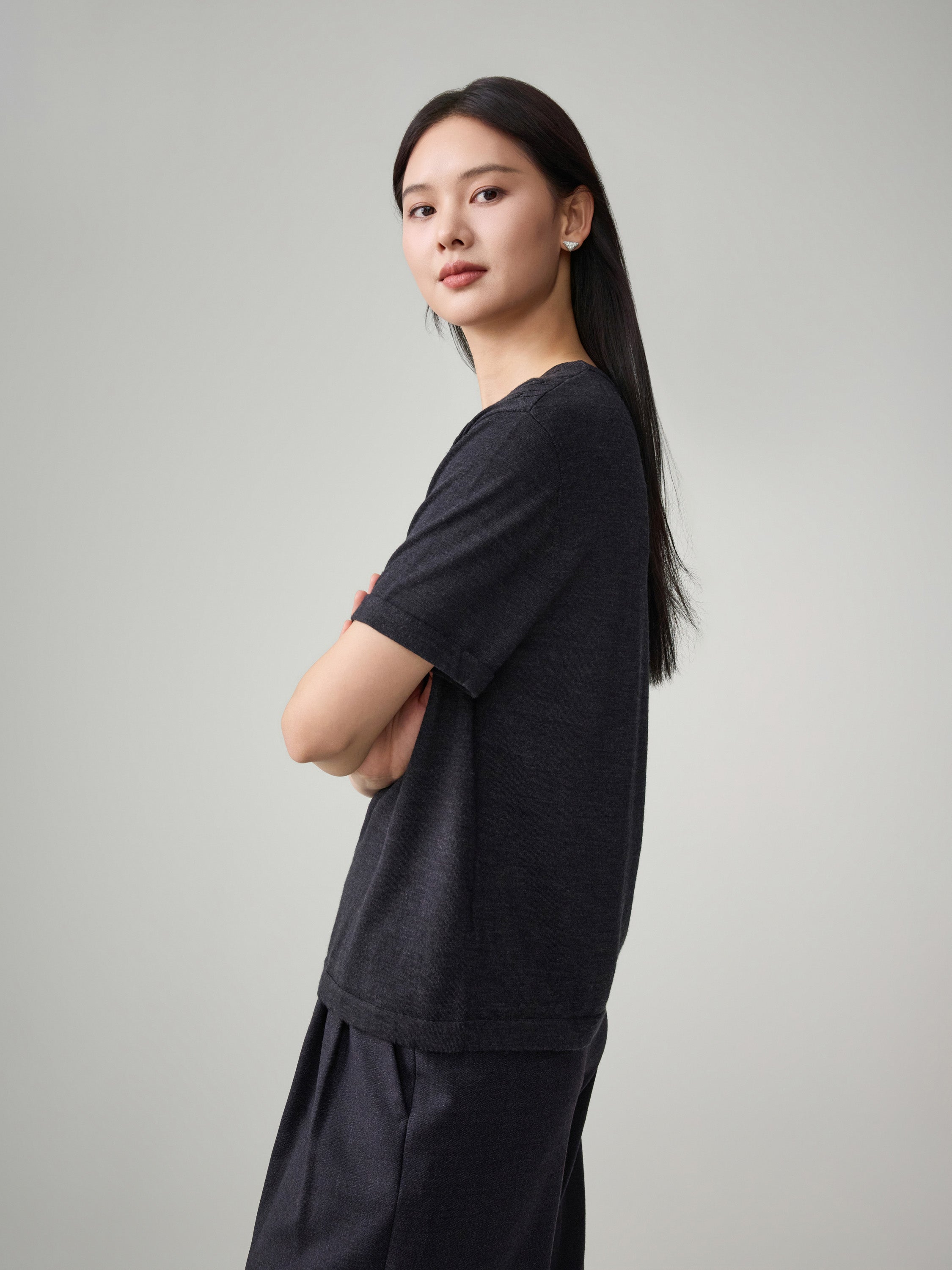 EP YAYING Soft Warm Pure Wool Floral Knitted Top
