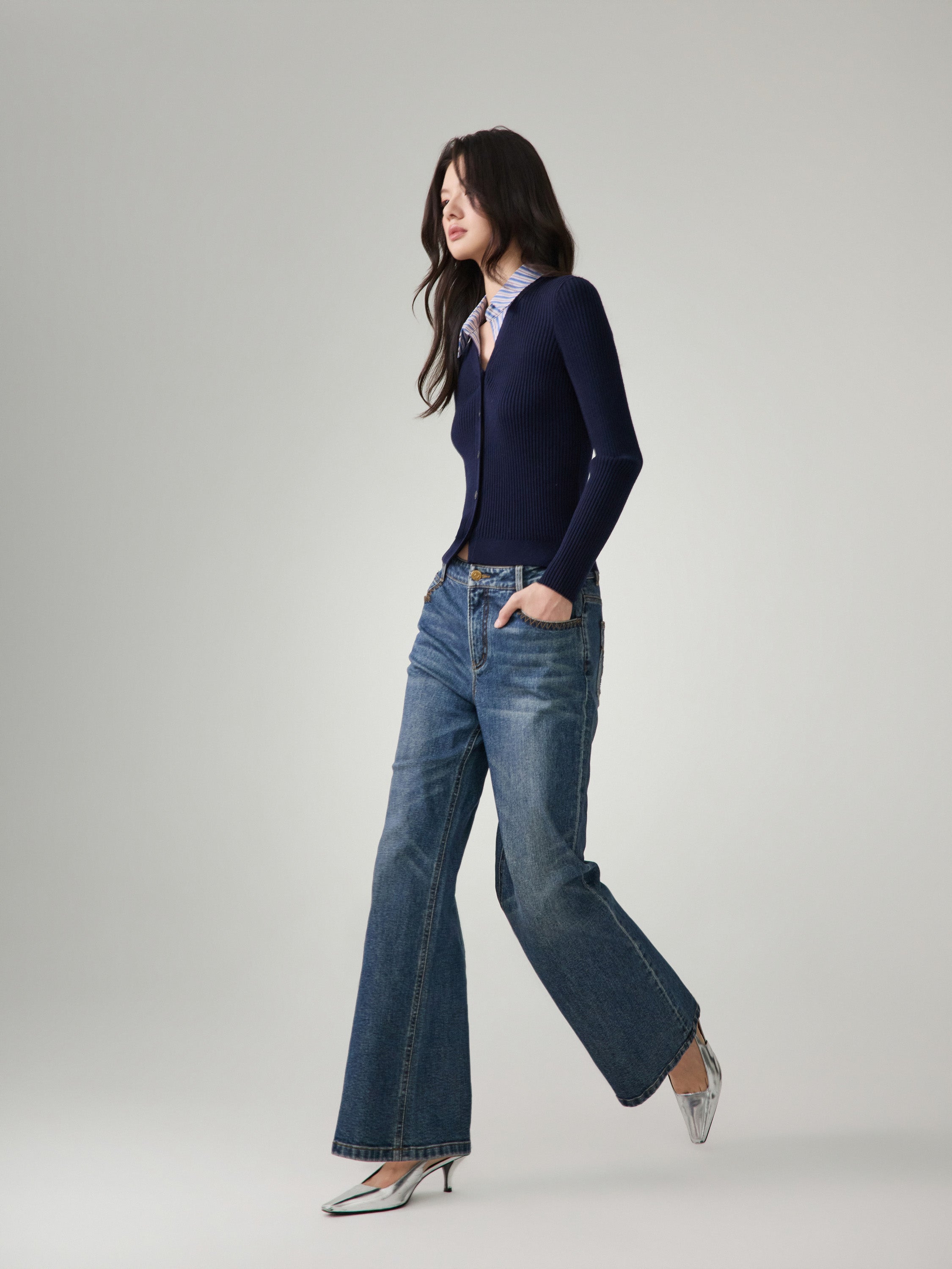 EP YAYING Washed Cotton Denim Jeans