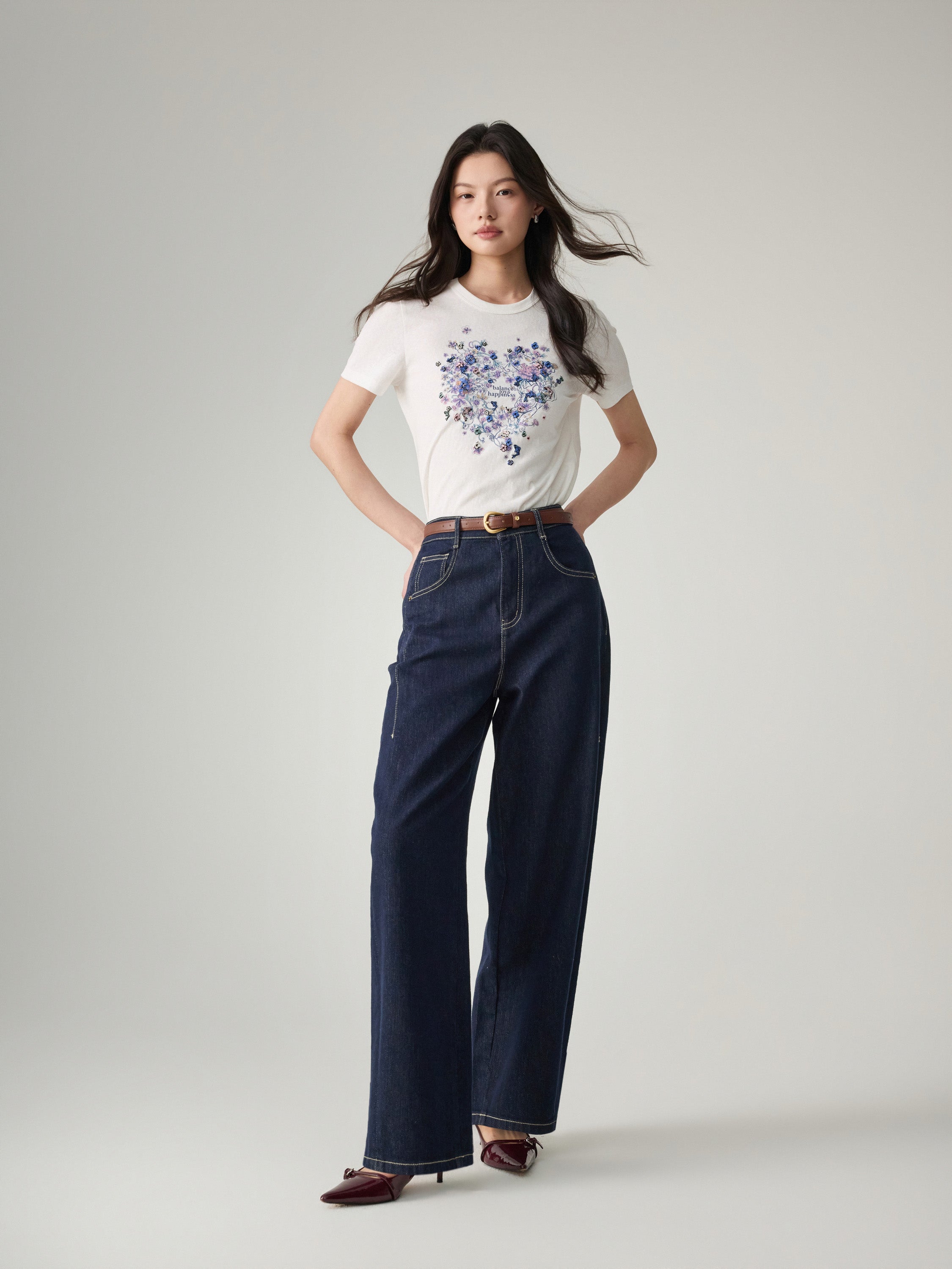 EP YAYING High-Waisted Straight Leg Jeans