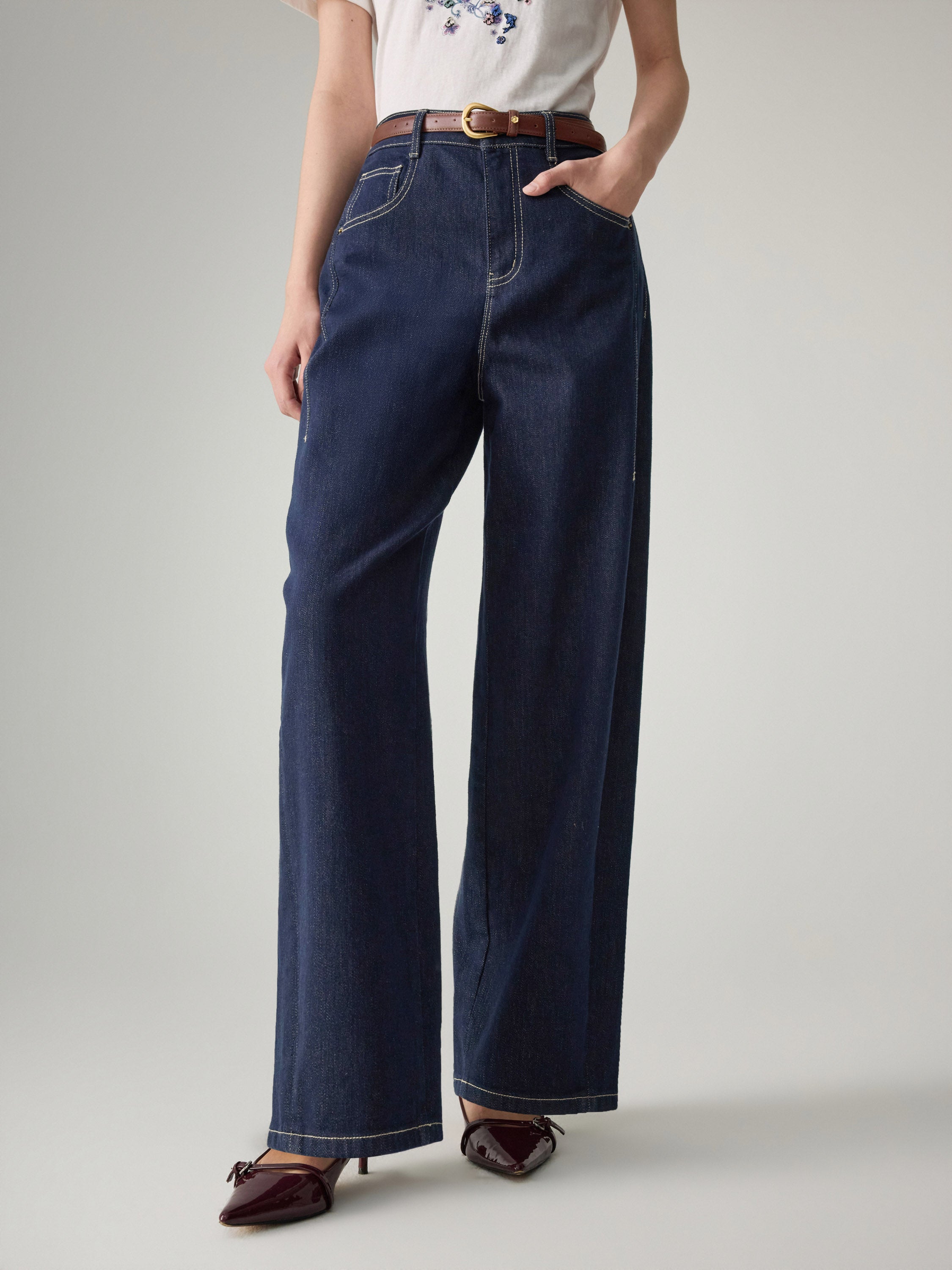 EP YAYING High-Waisted Straight Leg Jeans