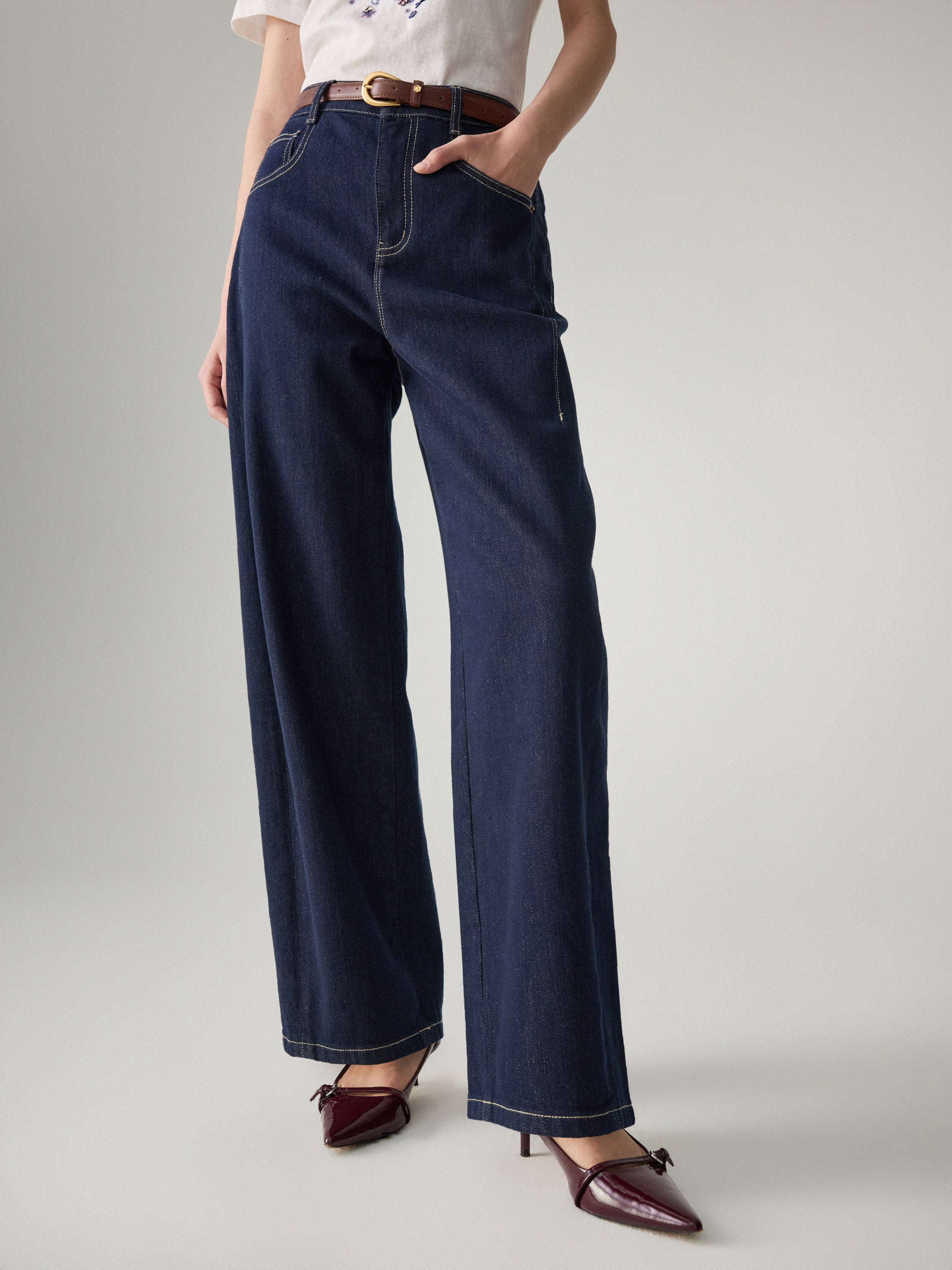 EP YAYING High-Waisted Straight Leg Jeans