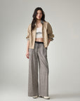 EP YAYING Cotton Check Pleated Wide Leg Pants