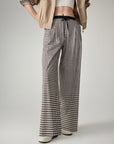 EP YAYING Cotton Check Pleated Wide Leg Pants