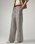 EP YAYING Cotton Check Pleated Wide Leg Pants