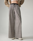EP YAYING Cotton Check Pleated Wide Leg Pants
