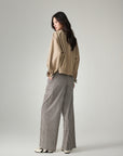 EP YAYING Cotton Check Pleated Wide Leg Pants