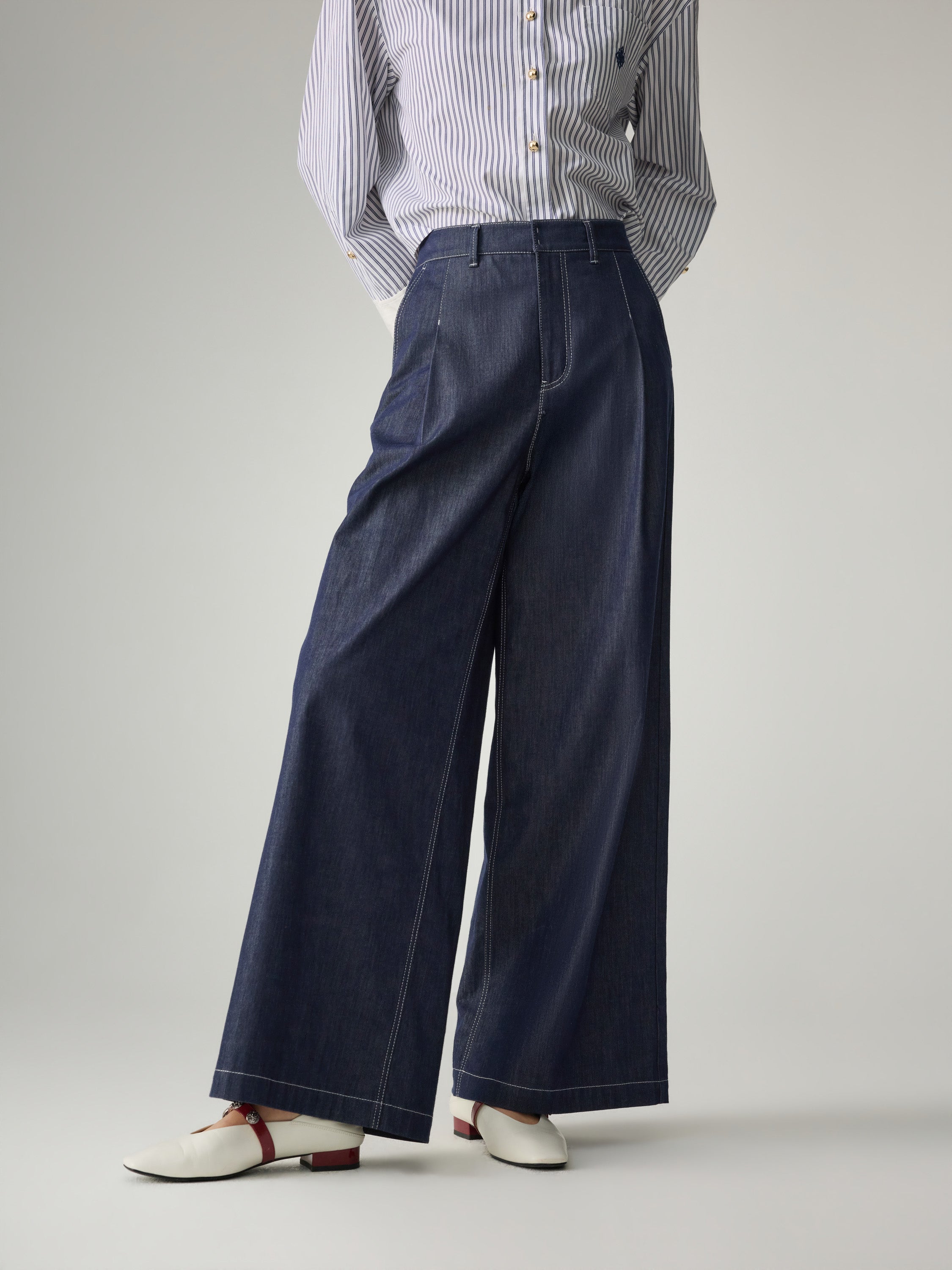 EP YAYING Relaxed High-Waisted Denim Straight-Leg Pants