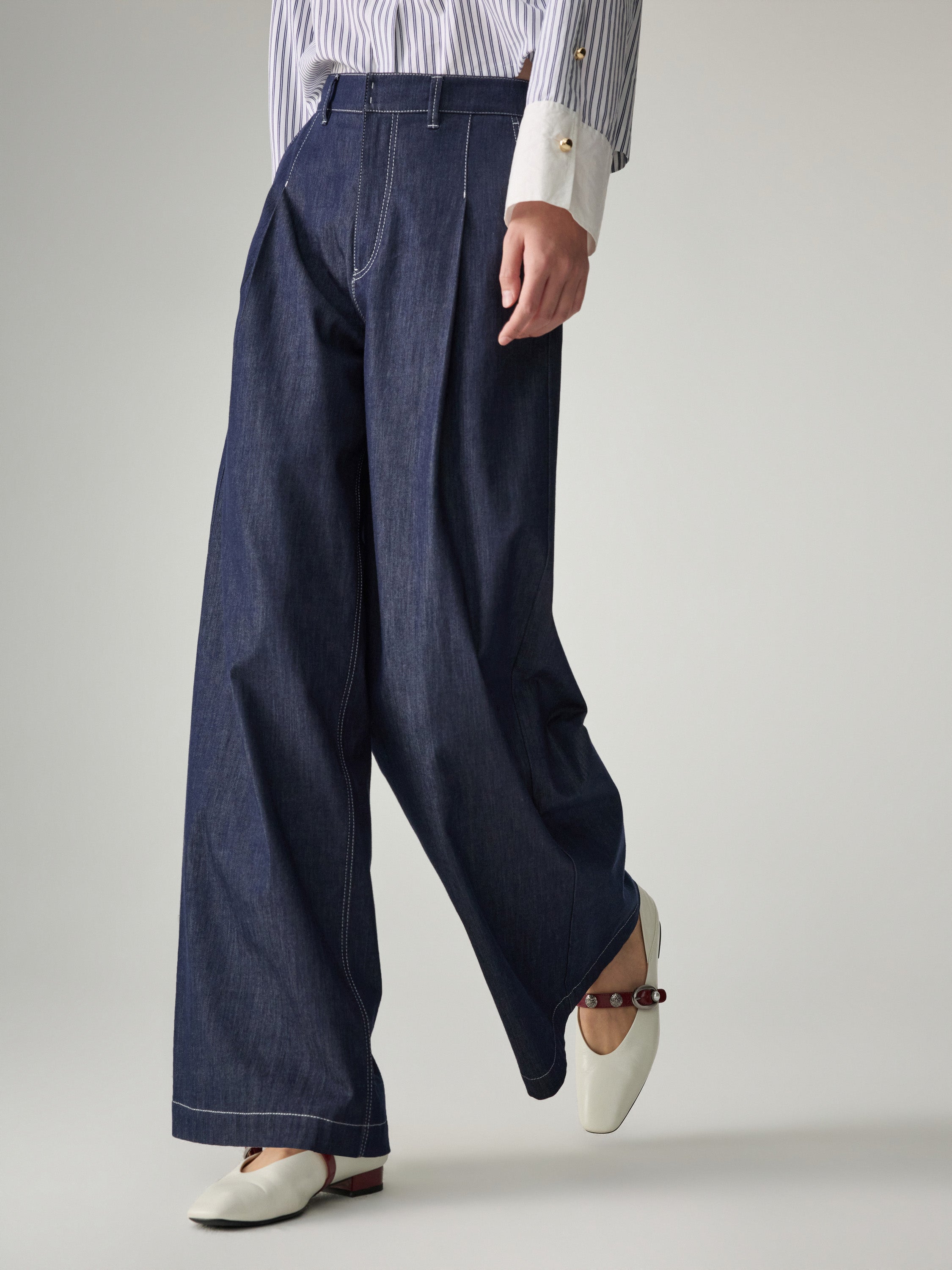 EP YAYING Relaxed High-Waisted Denim Straight-Leg Pants