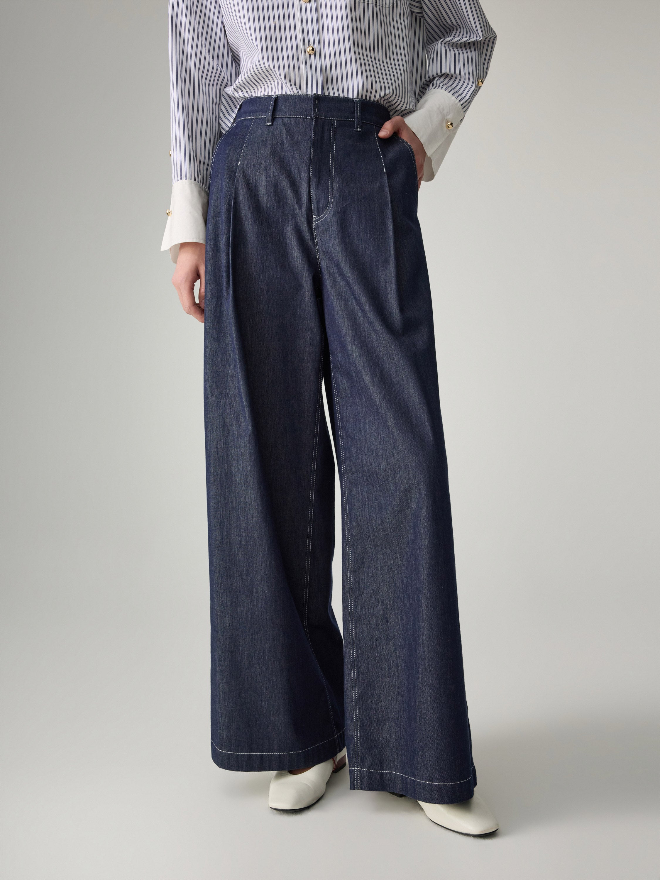 EP YAYING Relaxed High-Waisted Denim Straight-Leg Pants