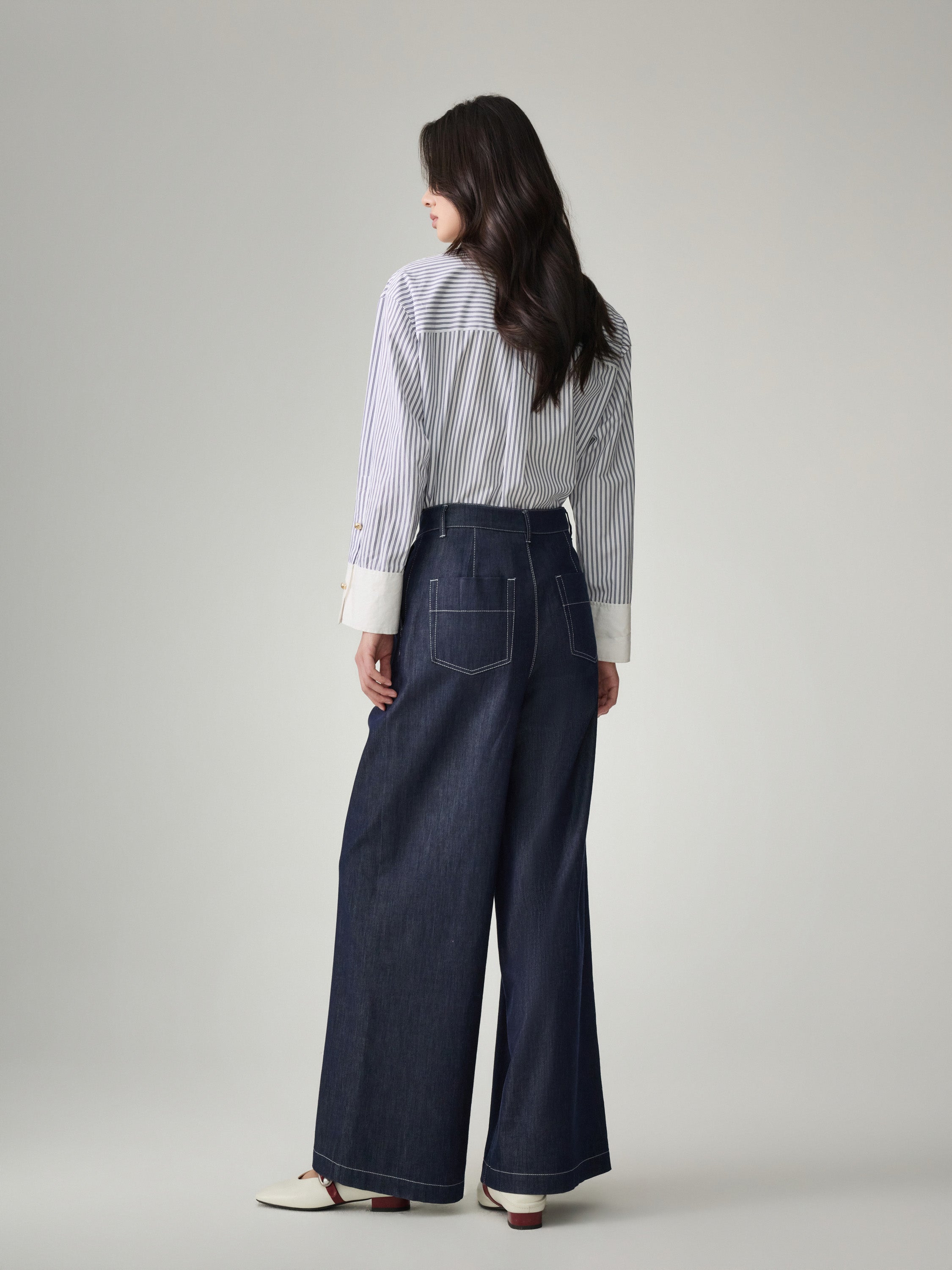 EP YAYING Relaxed High-Waisted Denim Straight-Leg Pants