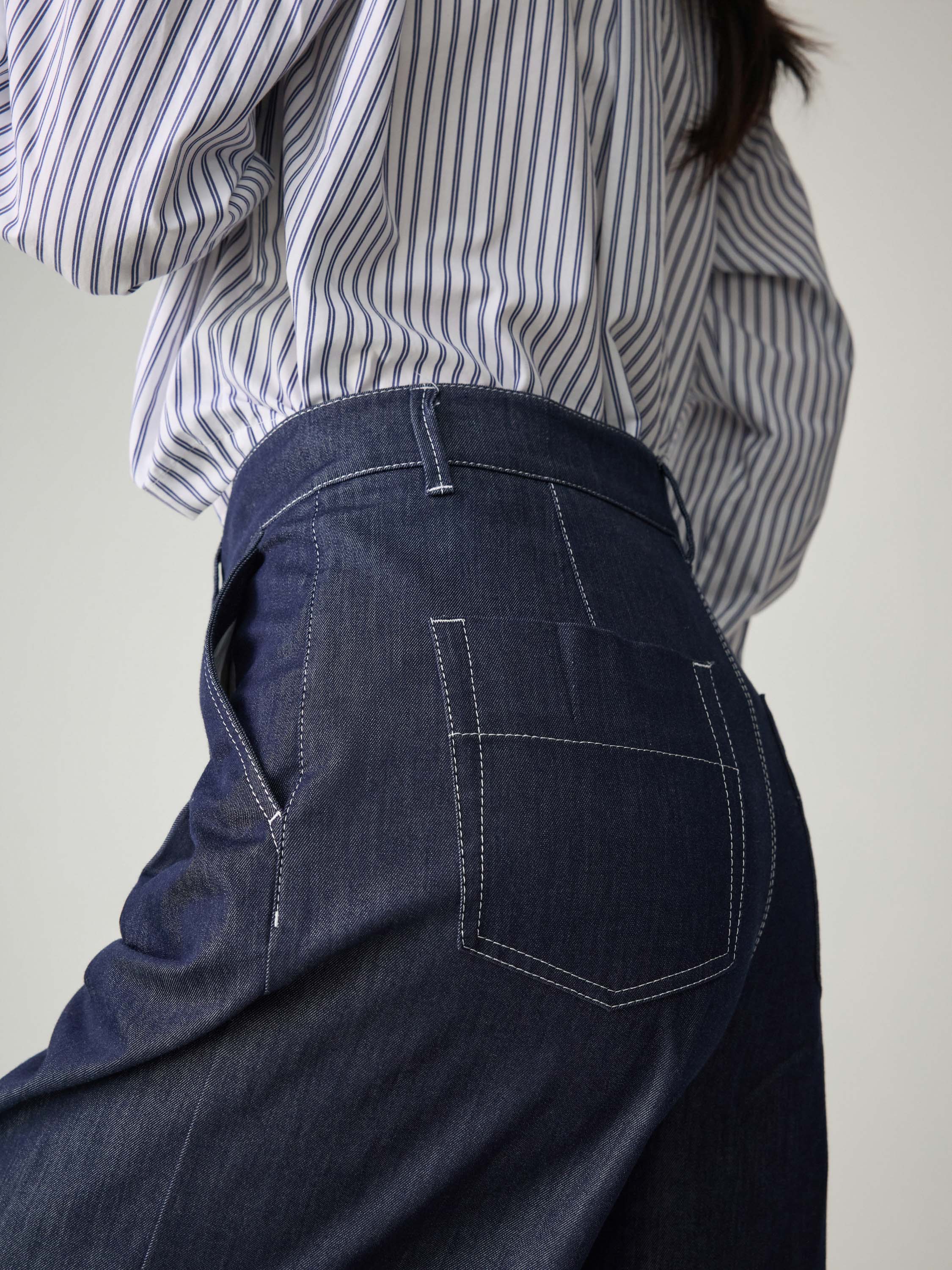 EP YAYING Relaxed High-Waisted Denim Straight-Leg Pants