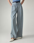 EP YAYING Cotton Check Pleated Wide Leg Pants