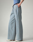 EP YAYING Cotton Check Pleated Wide Leg Pants