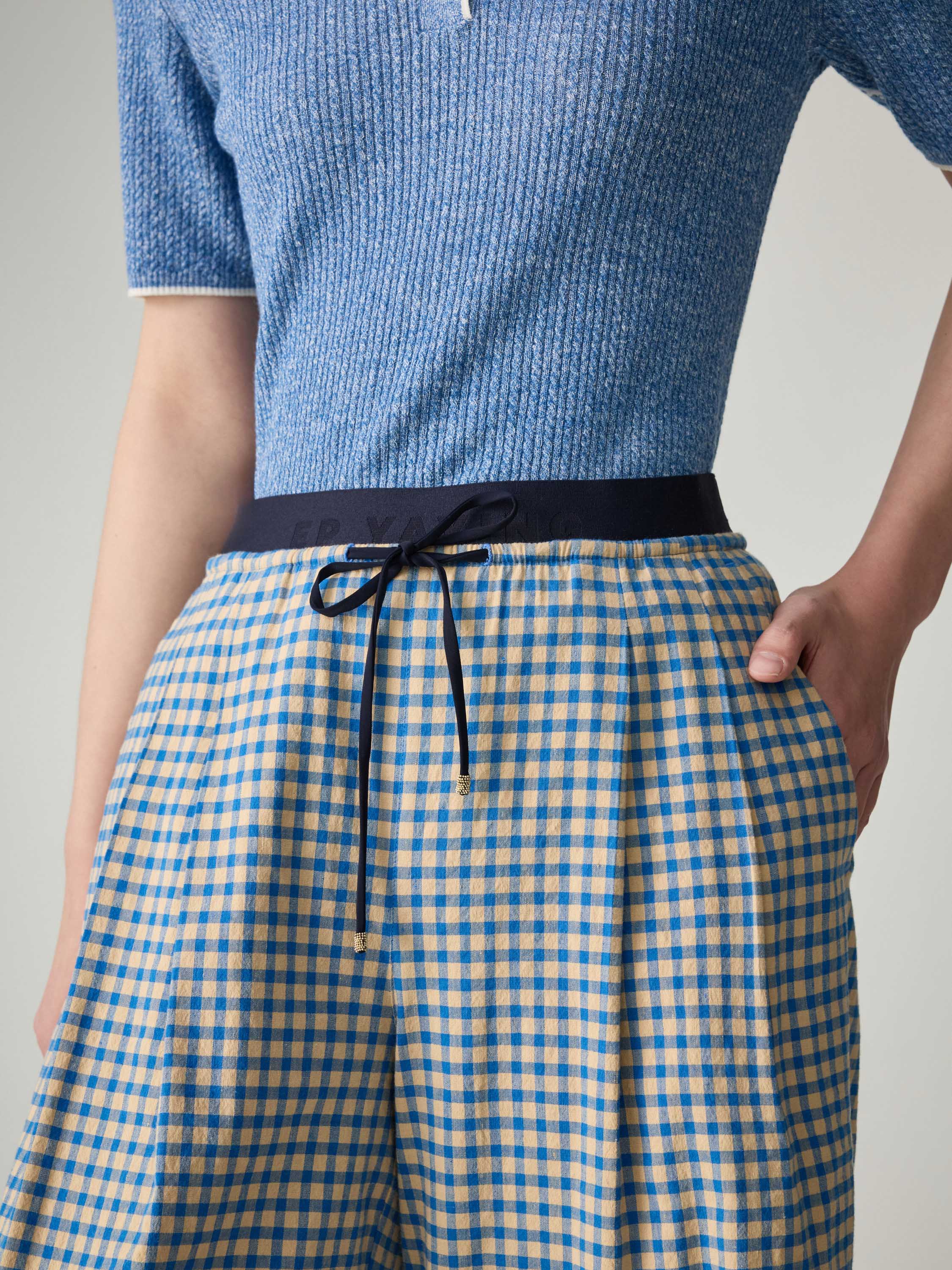 EP YAYING Cotton Check Pleated Wide Leg Pants