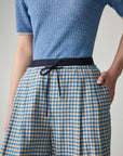 EP YAYING Cotton Check Pleated Wide Leg Pants