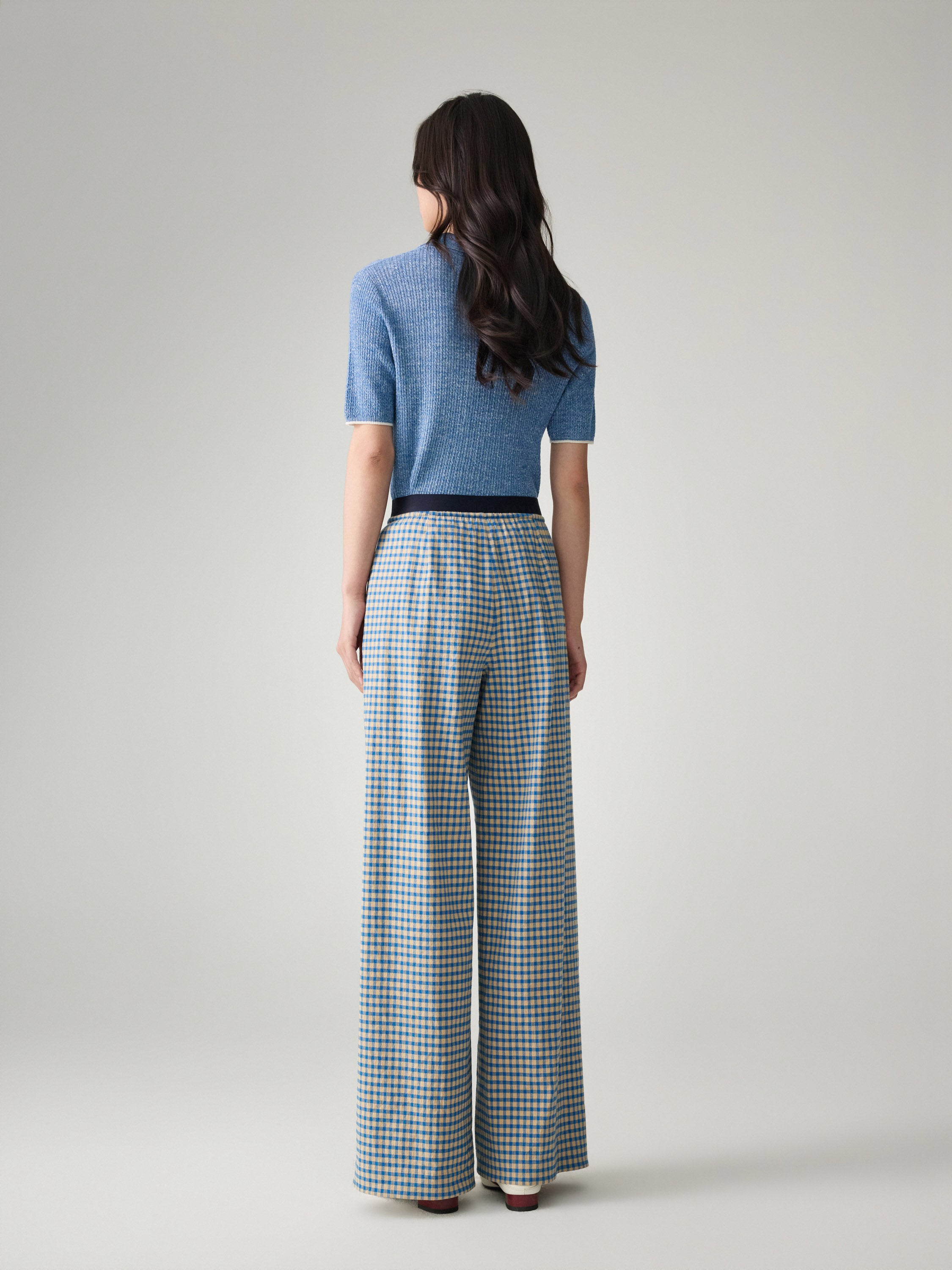 EP YAYING Cotton Check Pleated Wide Leg Pants