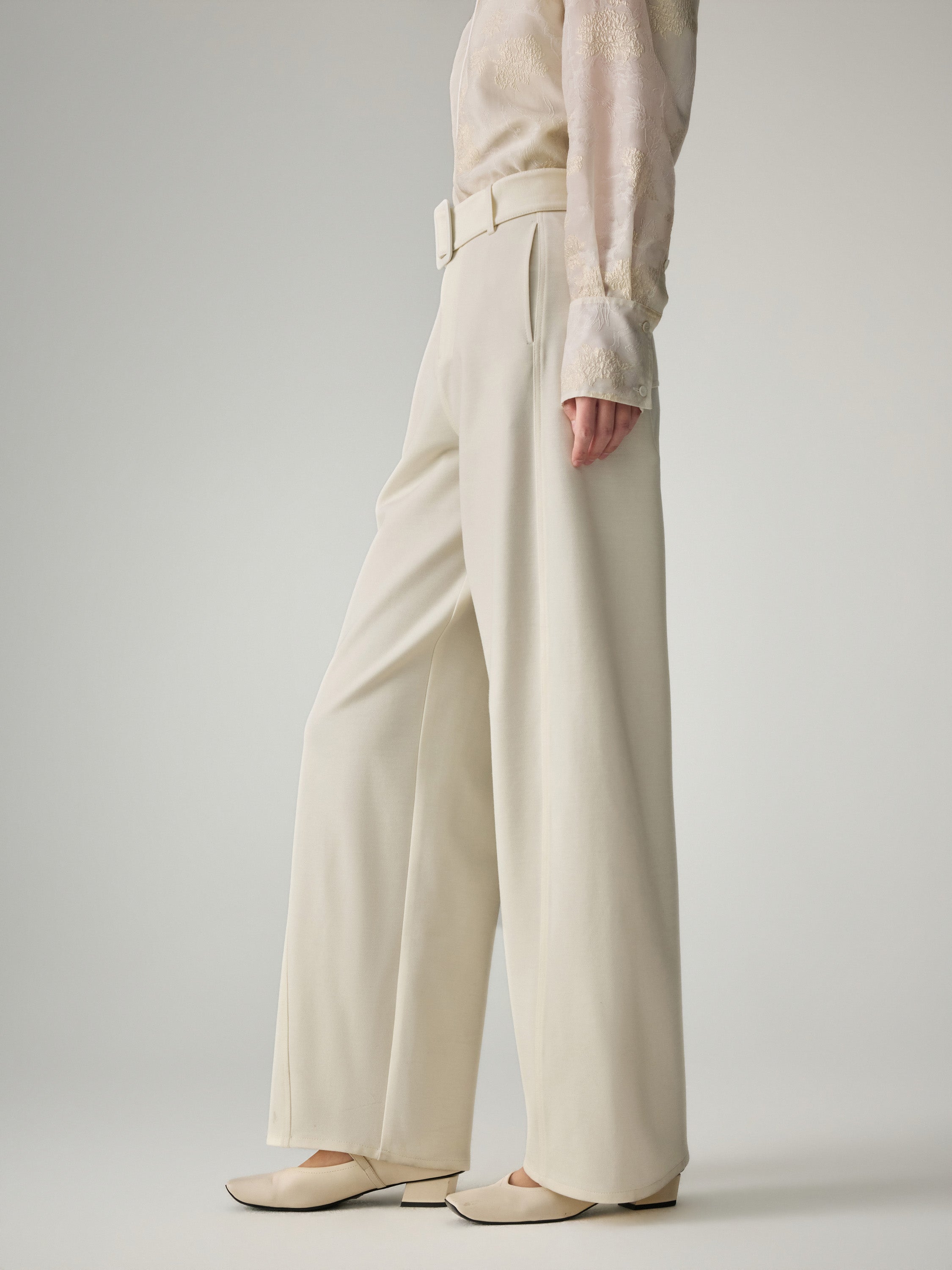 EP YAYING White Stretchy Wool Knit Trousers